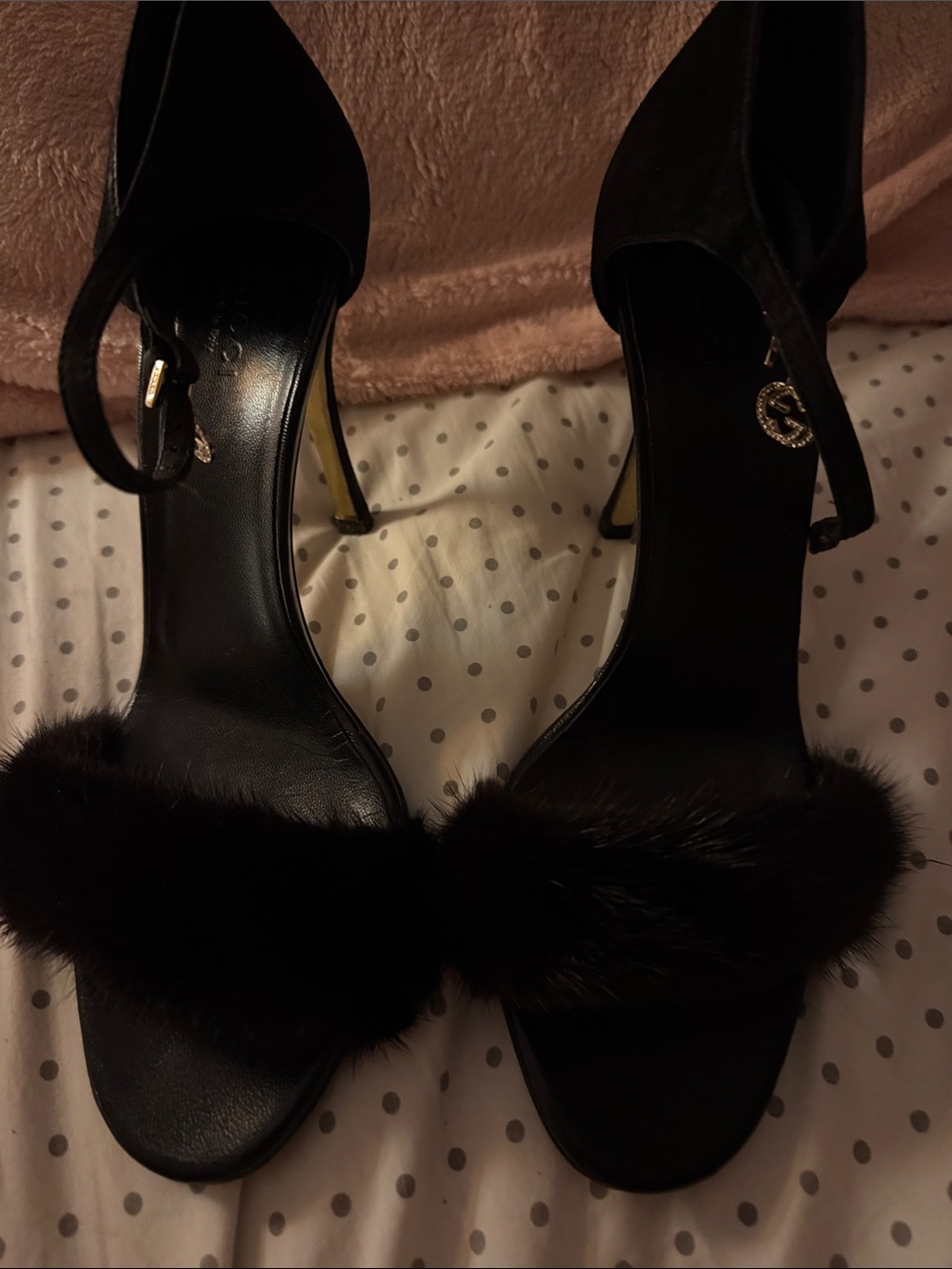 Gucci Black mink Open-Toe Stiletto Sandals sz8 - Picture 2 of 5